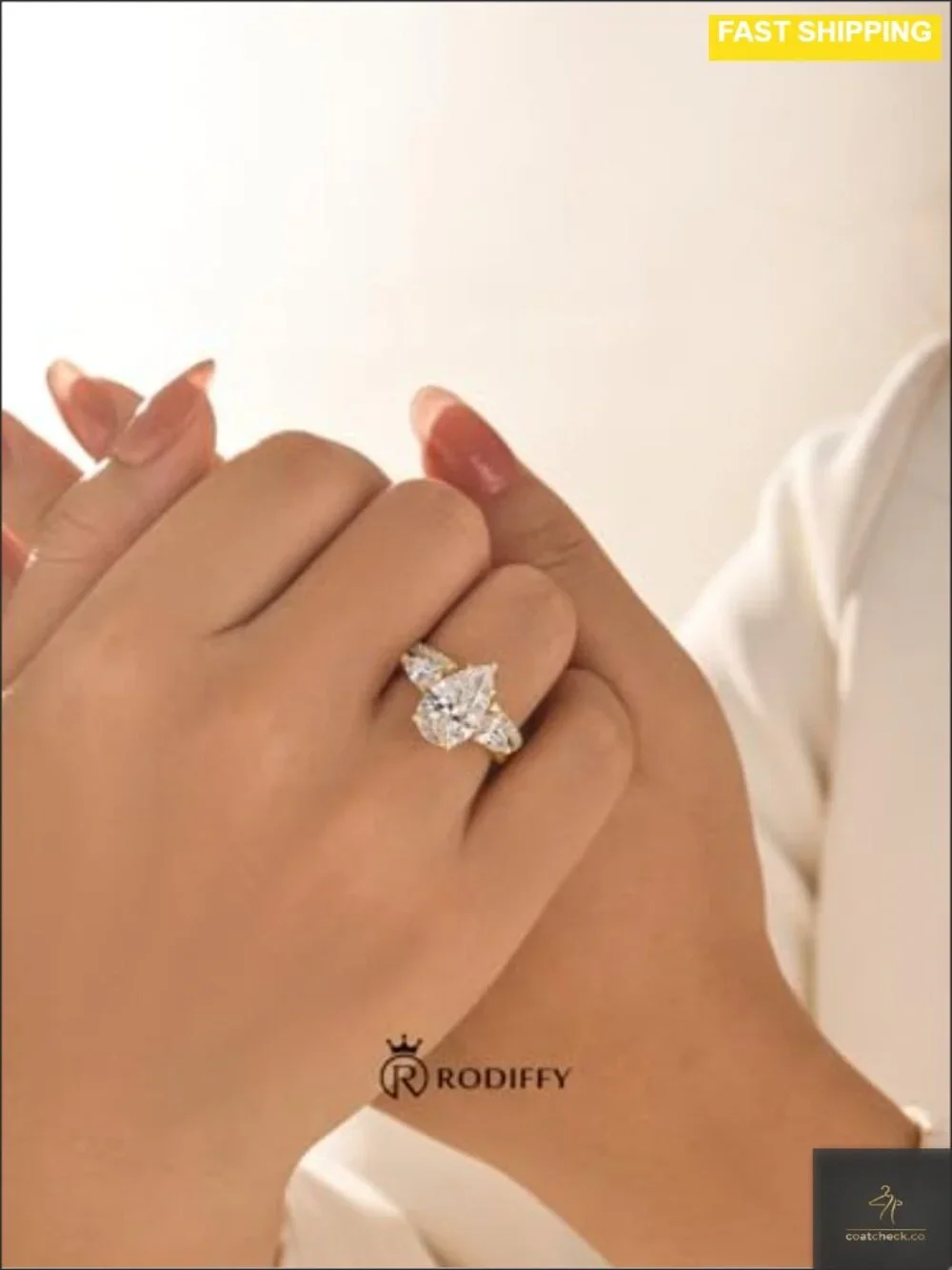 4 Carat Pear Cut CZ Bridal Set S925 Silver 14K Gold Plated